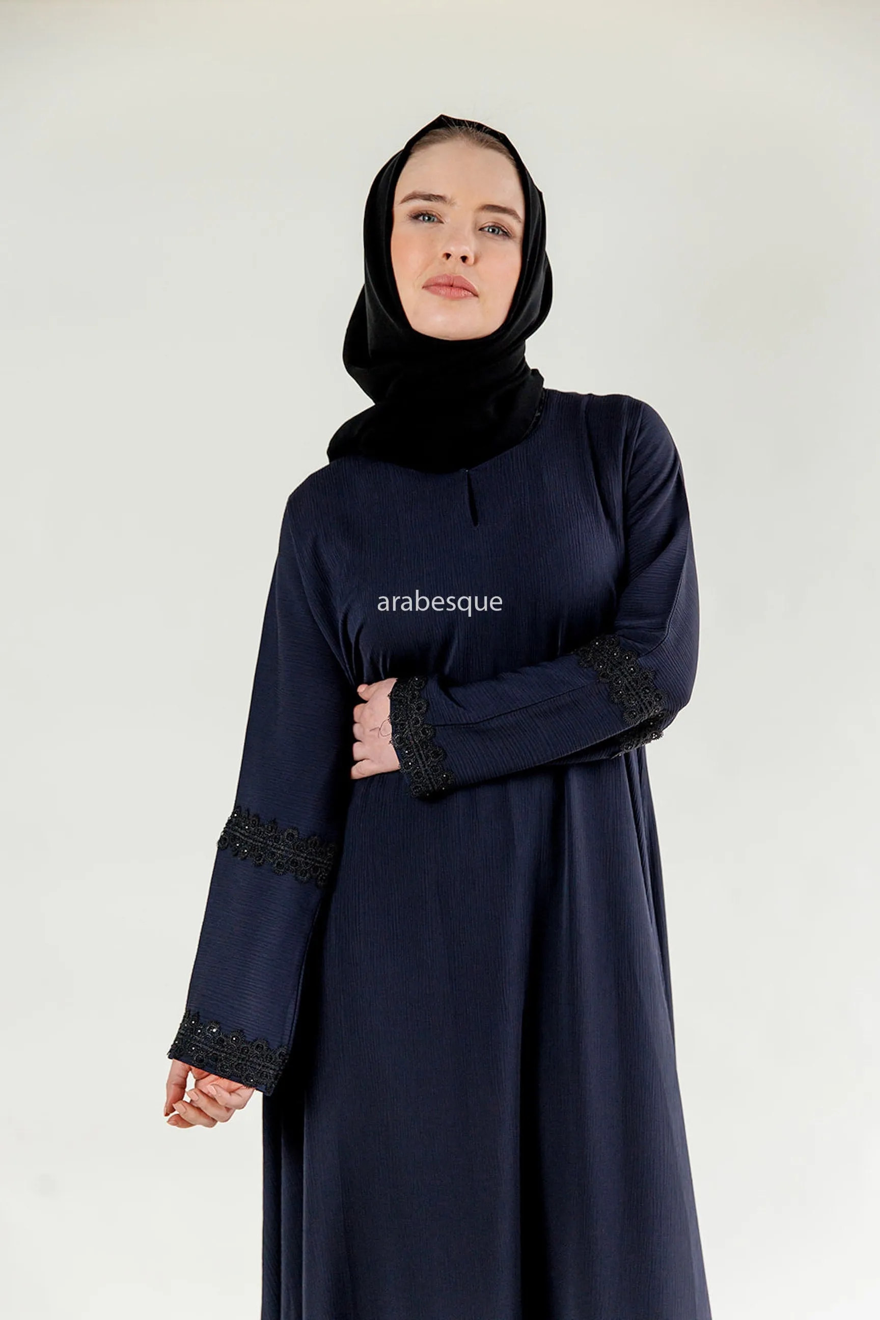 Lace Detail Umbrella Cut Textured Closed Abaya - 5 Colours