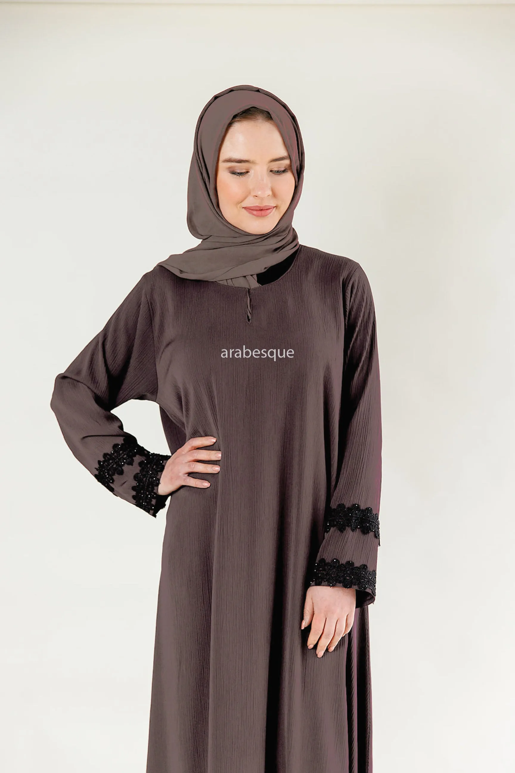 Lace Detail Umbrella Cut Textured Closed Abaya - 5 Colours