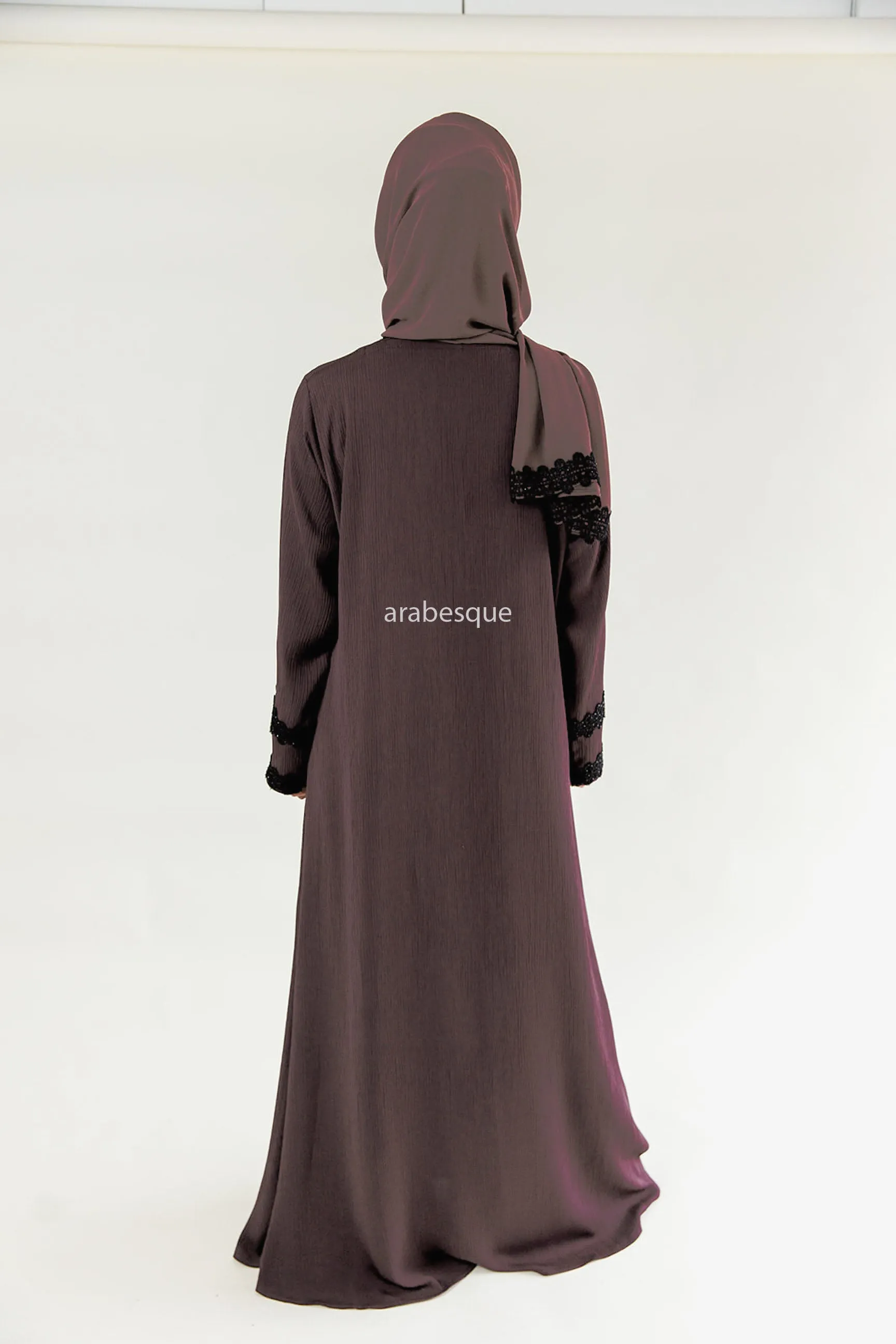 Lace Detail Umbrella Cut Textured Closed Abaya - 5 Colours