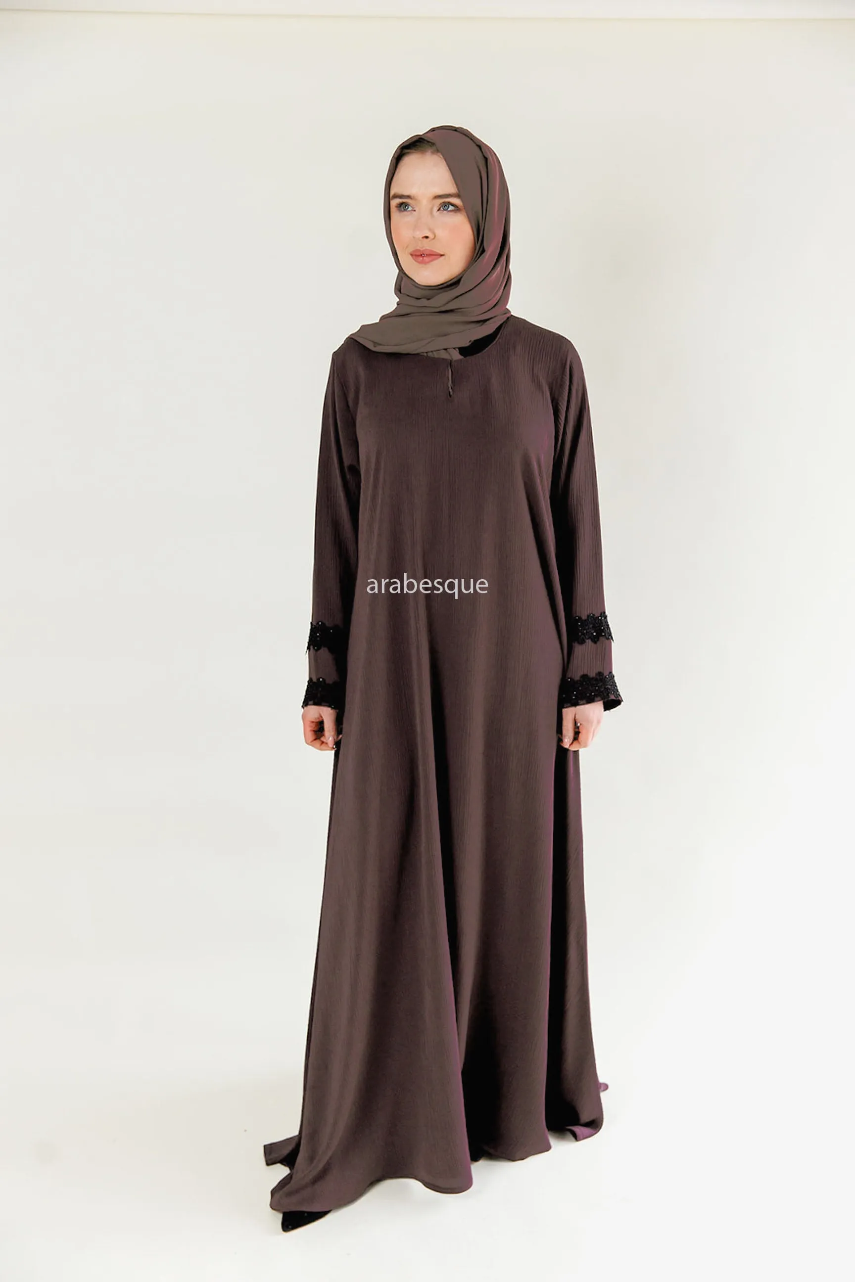 Lace Detail Umbrella Cut Textured Closed Abaya - 5 Colours