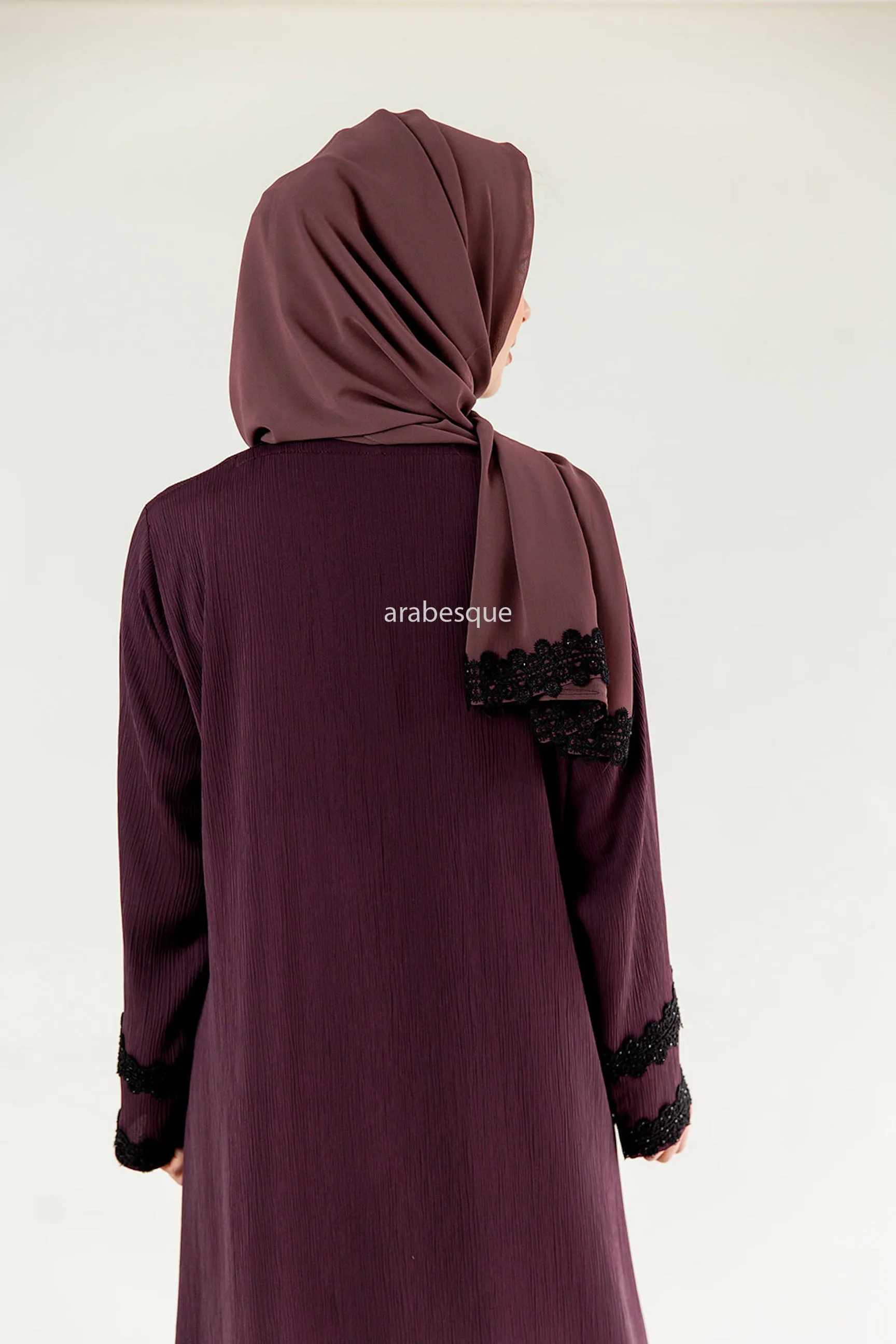 Lace Detail Umbrella Cut Textured Closed Abaya - 5 Colours