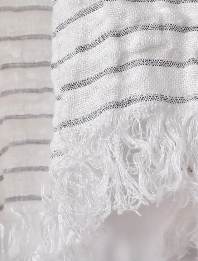 Linen Scarf White Grey Stripes