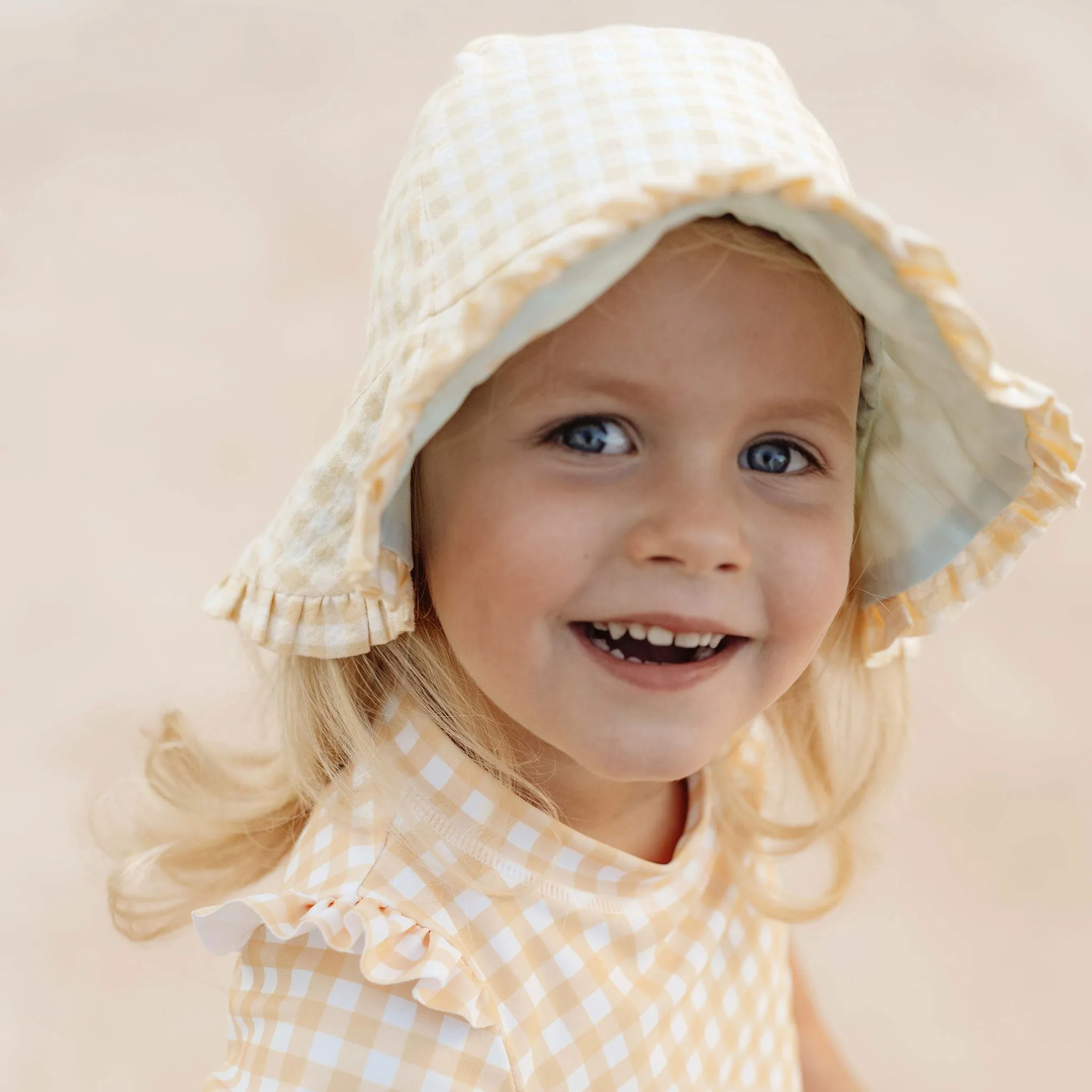 Little Dutch Reversible Sun Hat - Sea Green & Sunshine Checks