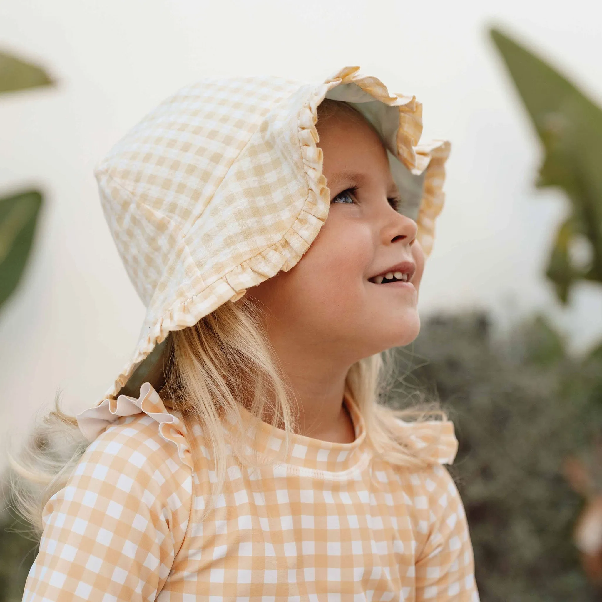 Little Dutch Reversible Sun Hat - Sea Green & Sunshine Checks