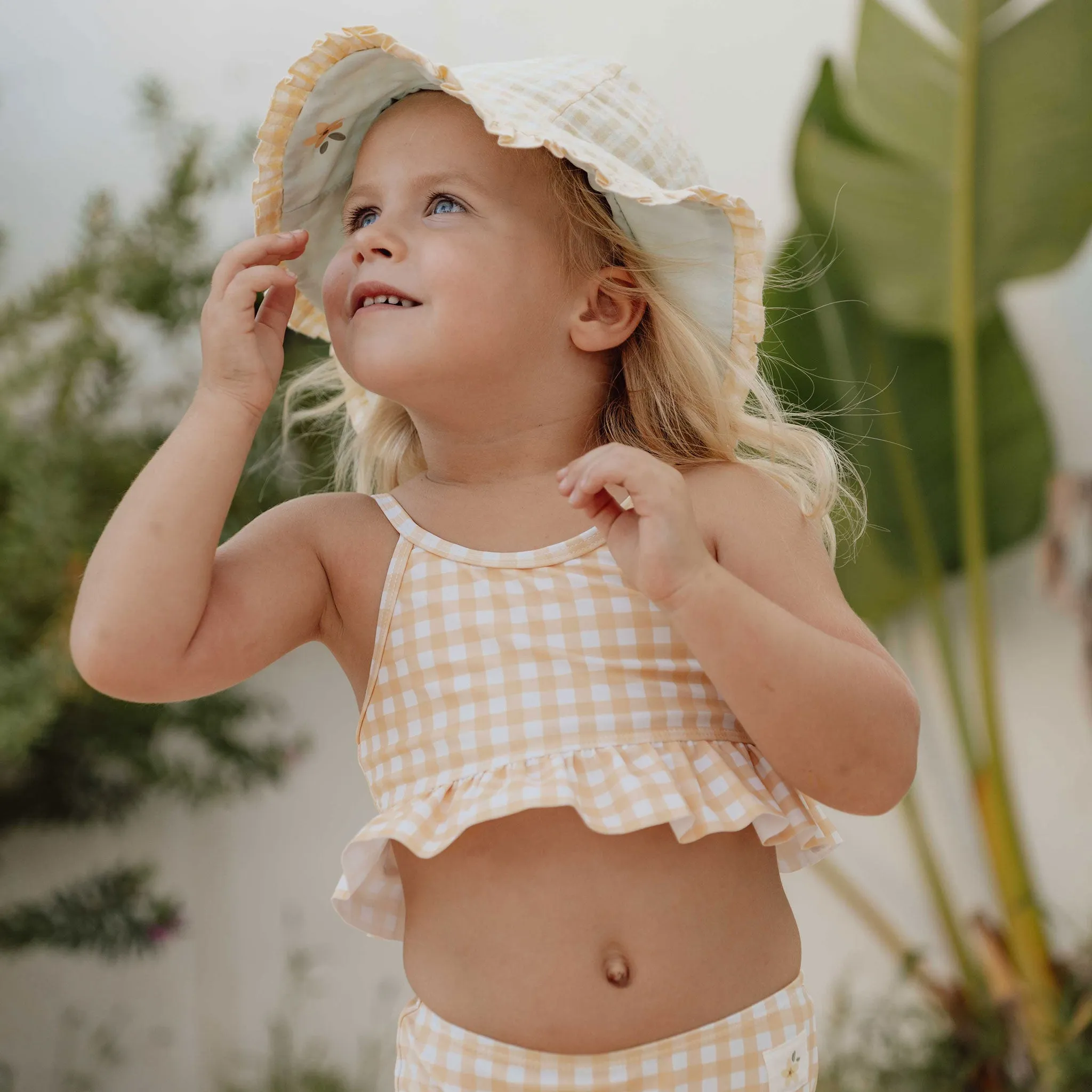 Little Dutch Reversible Sun Hat - Sea Green & Sunshine Checks