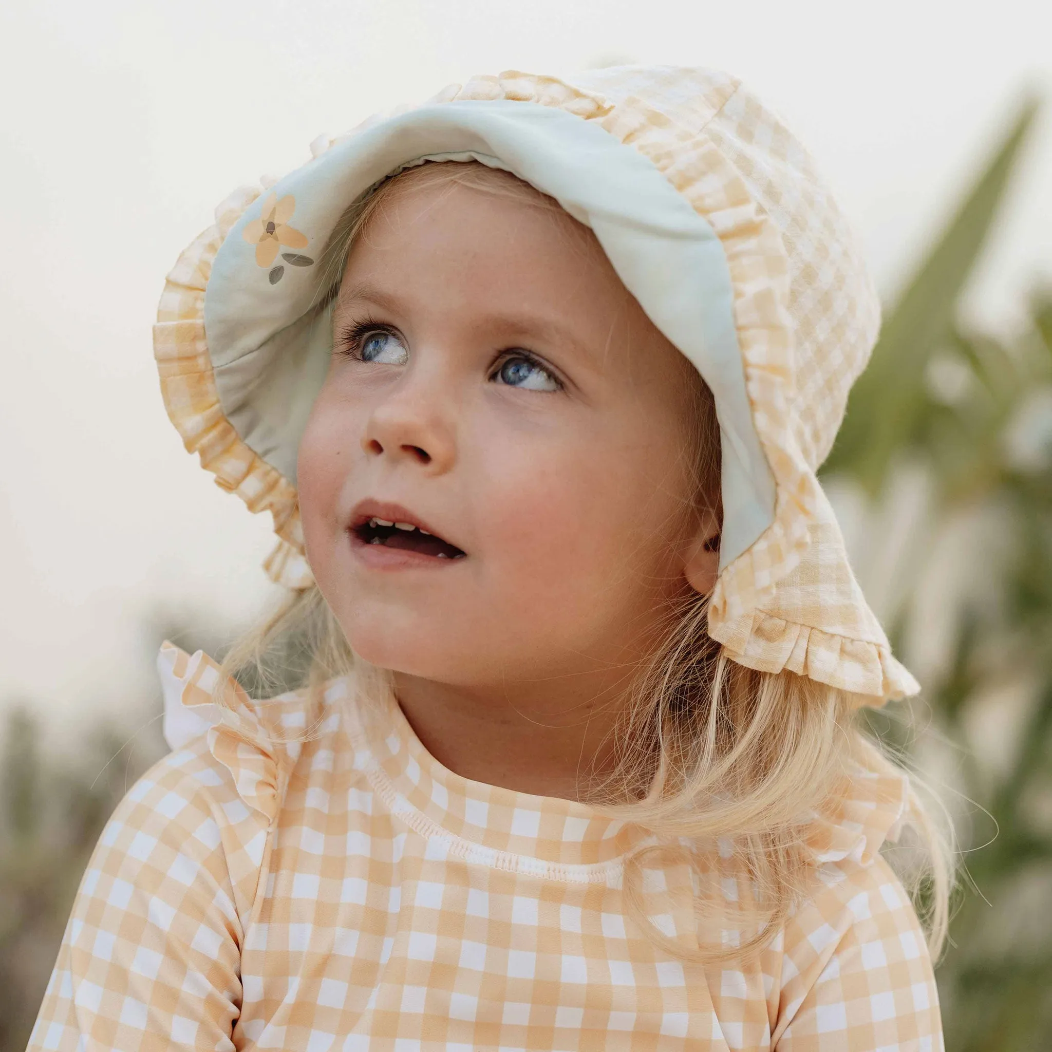 Little Dutch Reversible Sun Hat - Sea Green & Sunshine Checks