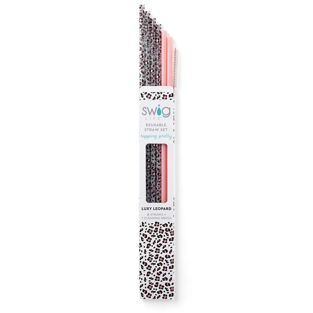 Luxy Leopard & Blush Reusable Straw Set (Tall)