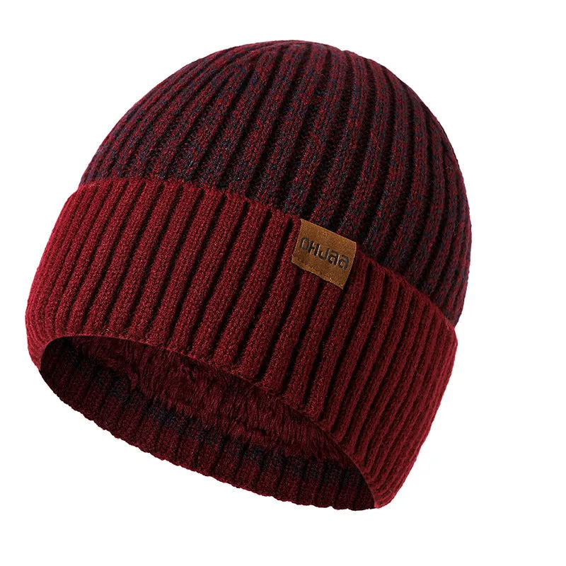 Men's Double Layer Woolen Cap Adult New plus Velvet Warm Knitted Hat