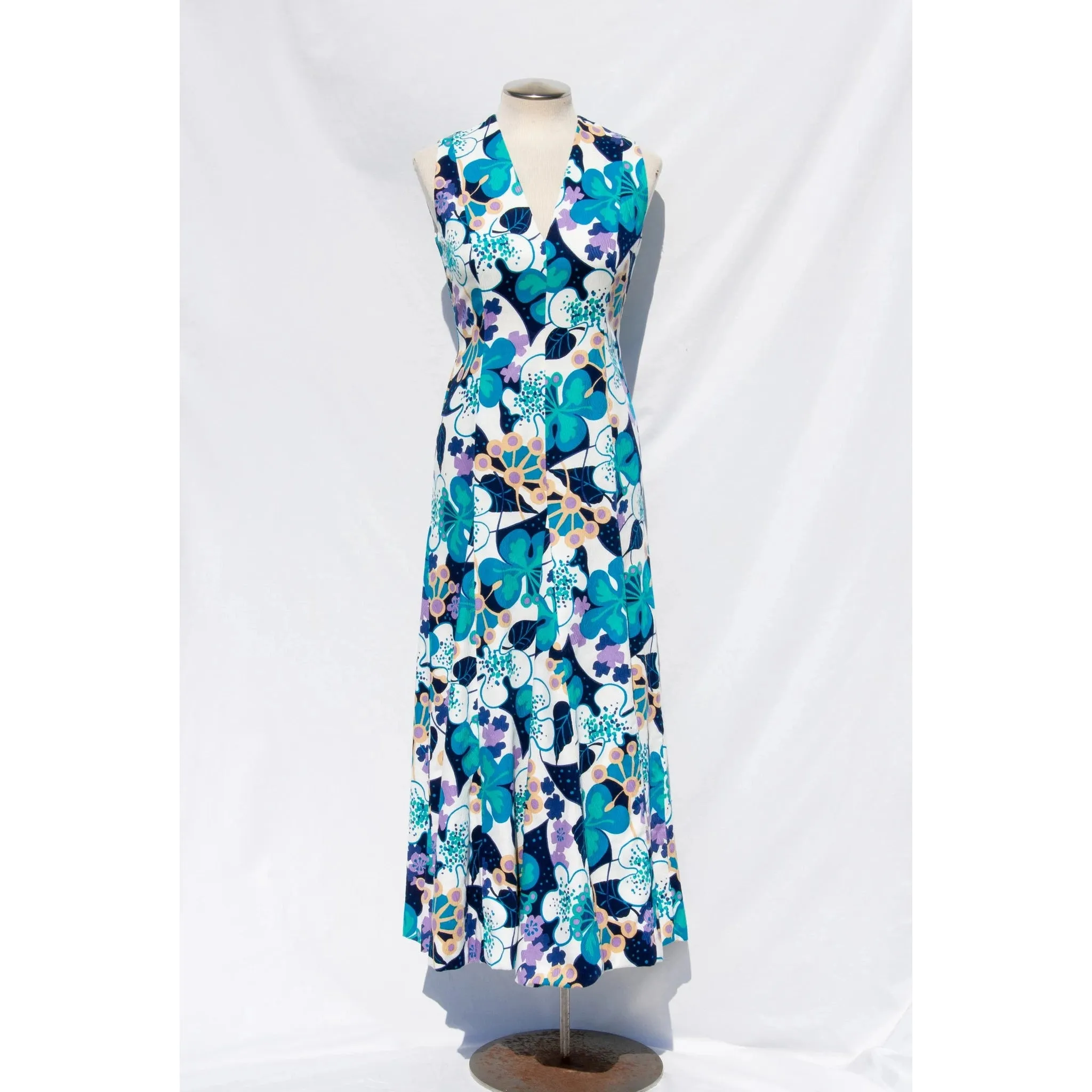 MOLLIE PARNIS Boutique Early 70s Blue Floral Maxi Dress and Scarf | Small