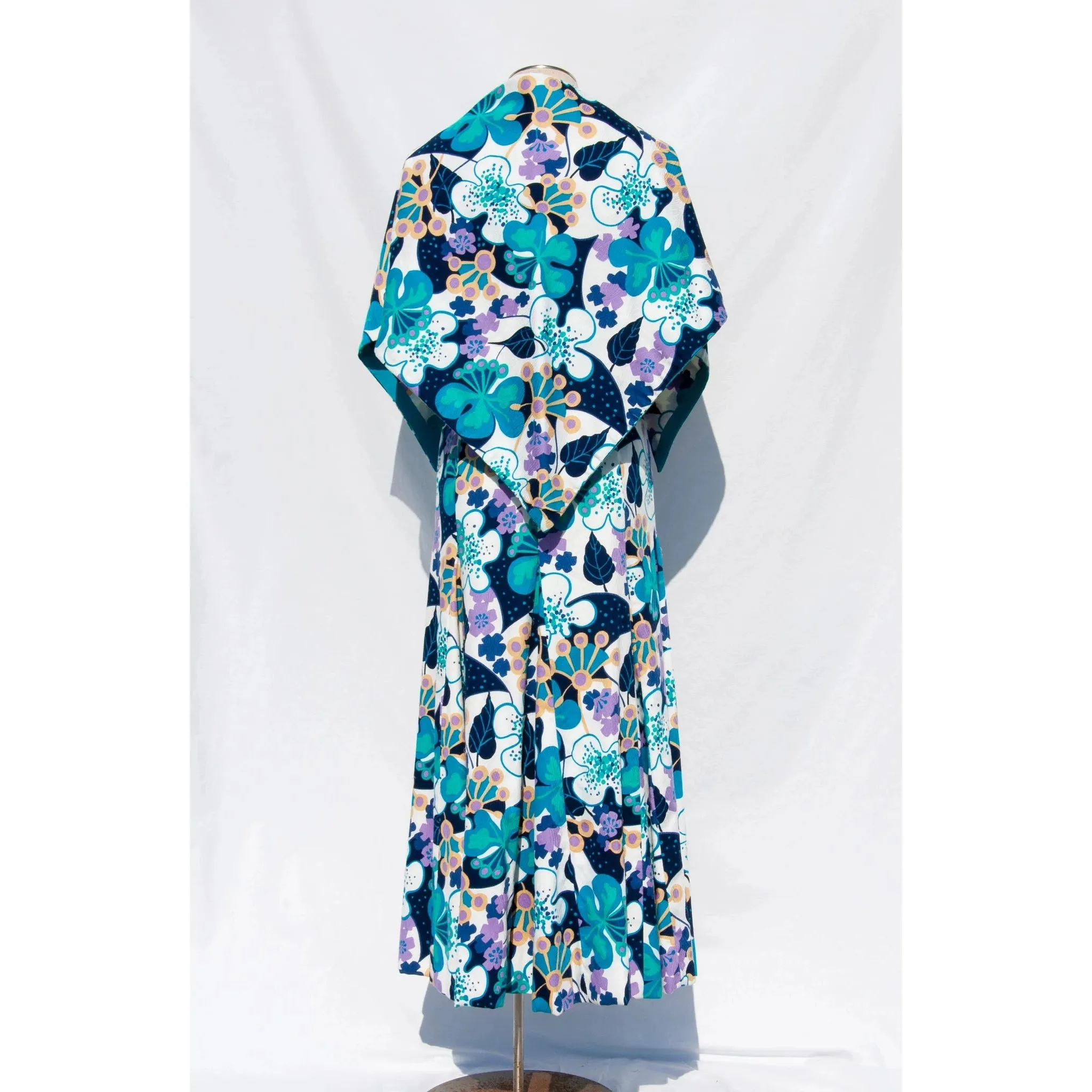 MOLLIE PARNIS Boutique Early 70s Blue Floral Maxi Dress and Scarf | Small