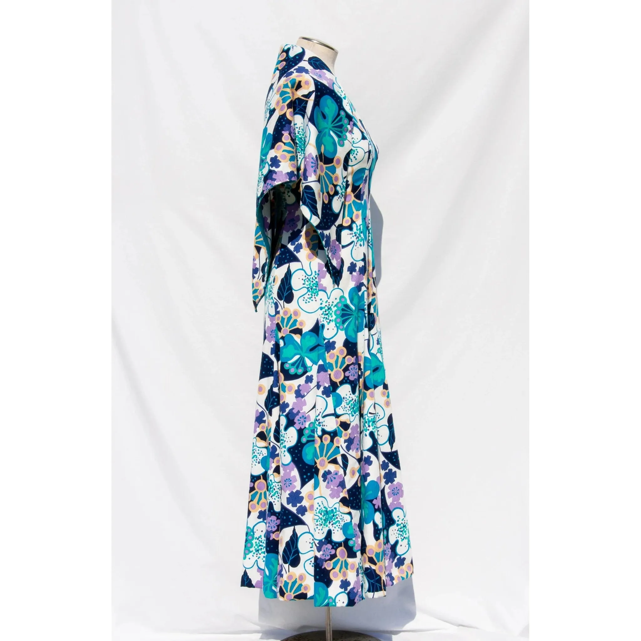 MOLLIE PARNIS Boutique Early 70s Blue Floral Maxi Dress and Scarf | Small