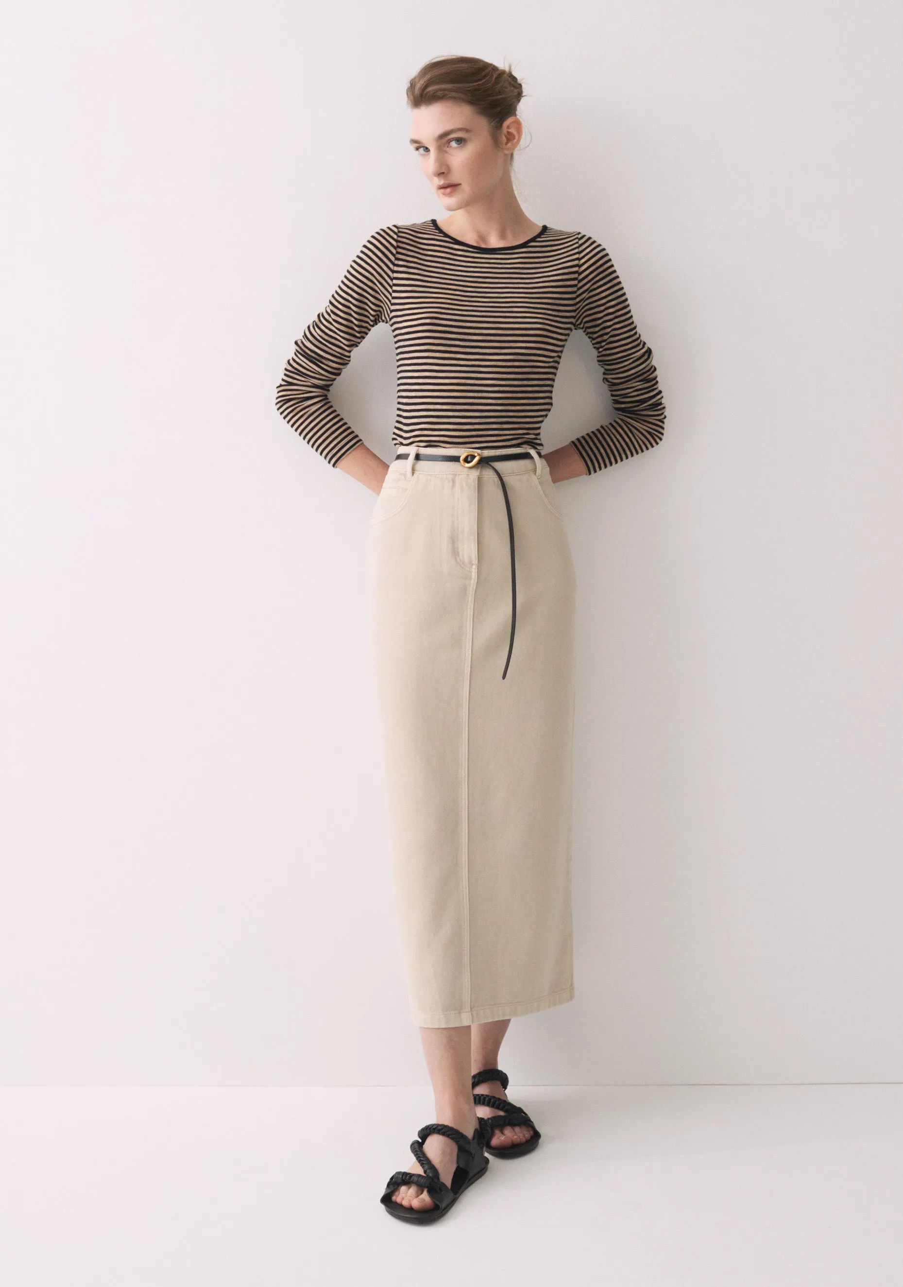 Morri Merino Stripe Round Neck_Latte/Black