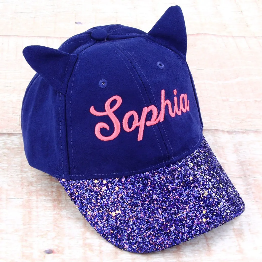 Personalized Girl's Fashion Baseball Cap - Navy Critter