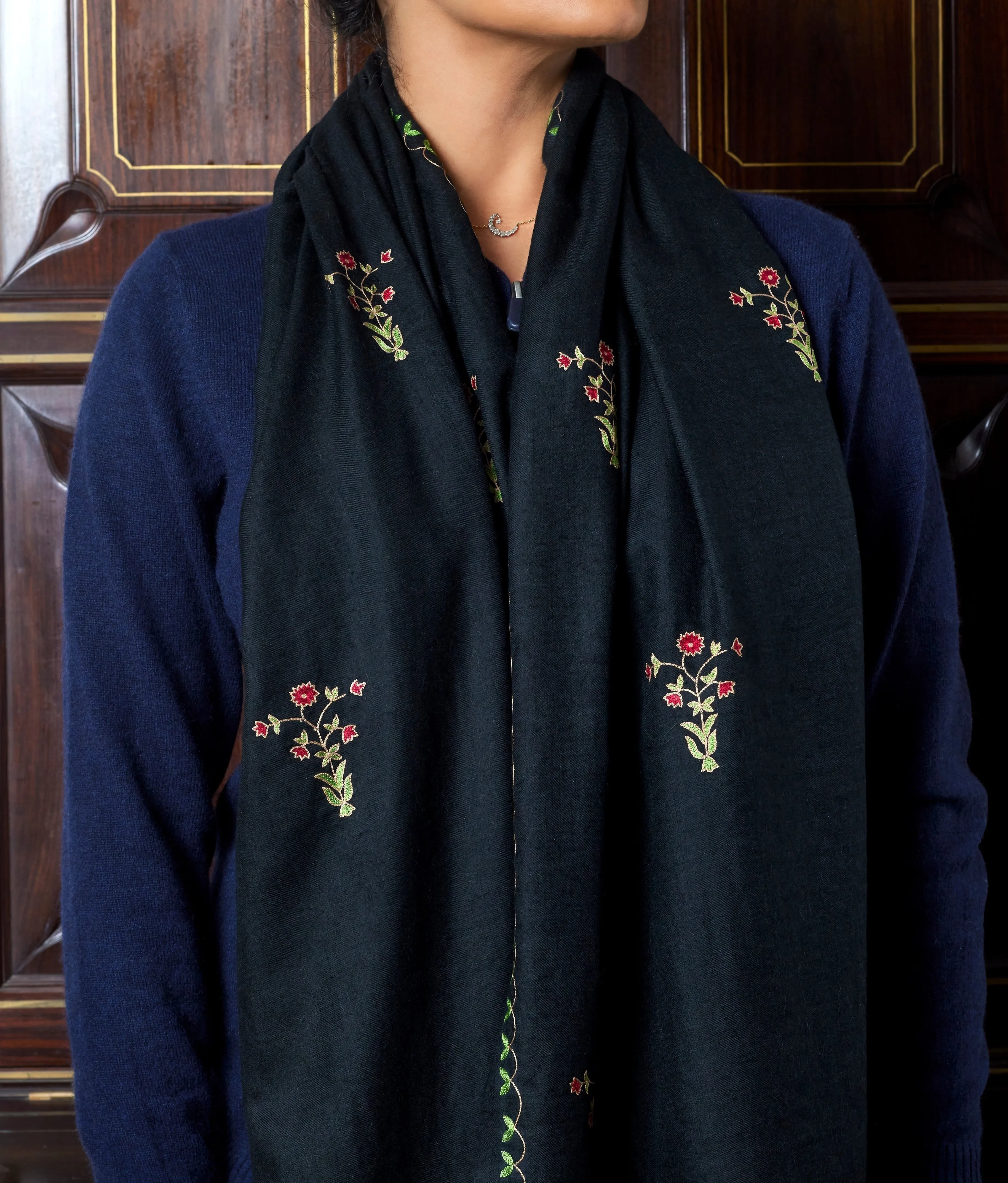 Pietra Dura Black Cashmere Shawl