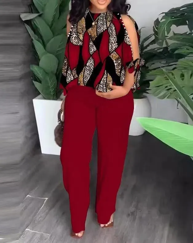 Printed Beaded Decorative Pants  Set