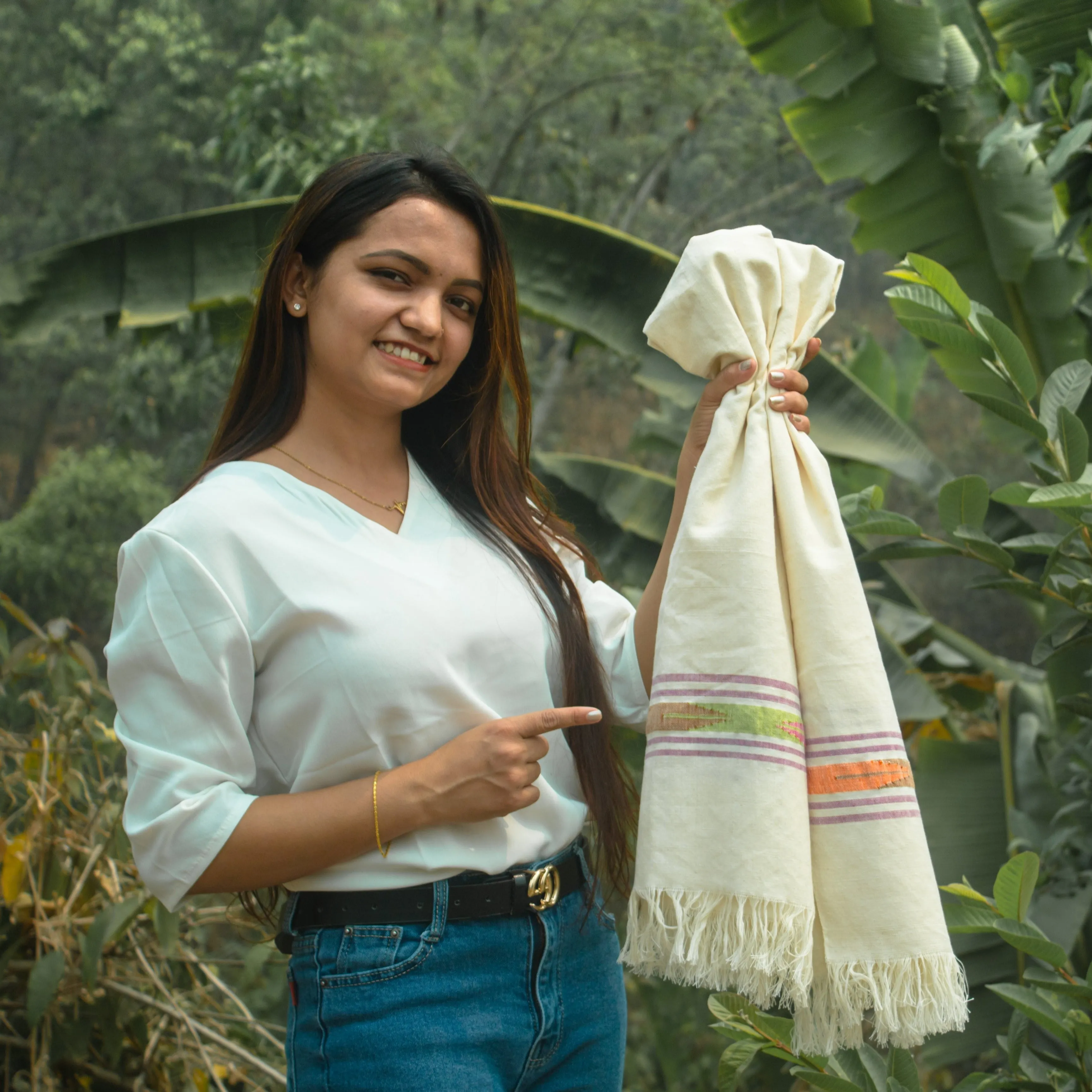 Pure Sunshine Cotton Shawl with Dhaka Design