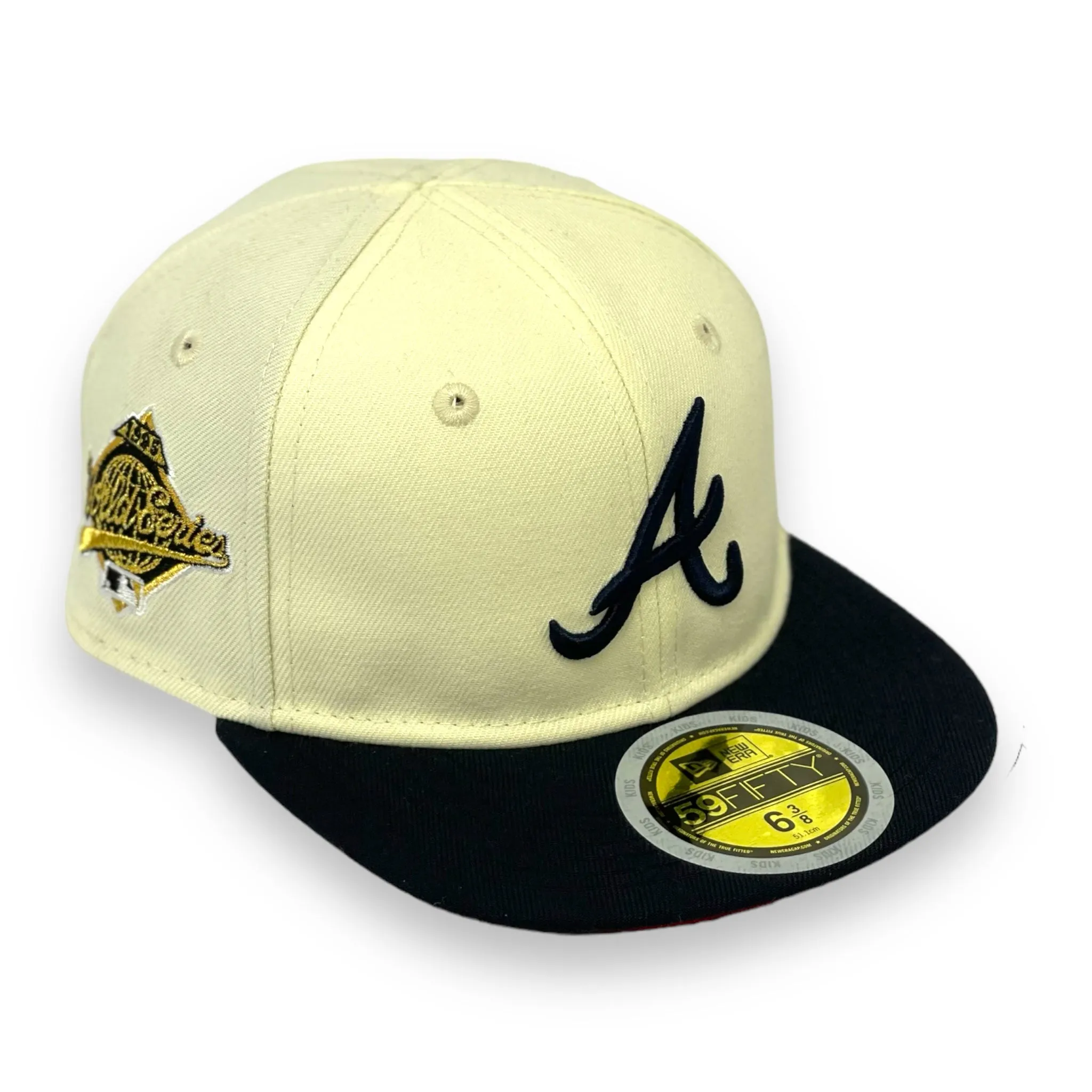 "KIDS" ATLANTA BRAVES (0FF-WHITE) (1995 WORLDSERIES) NEW ERA 59FIFTY FITTED (RED UNDER VISOR)