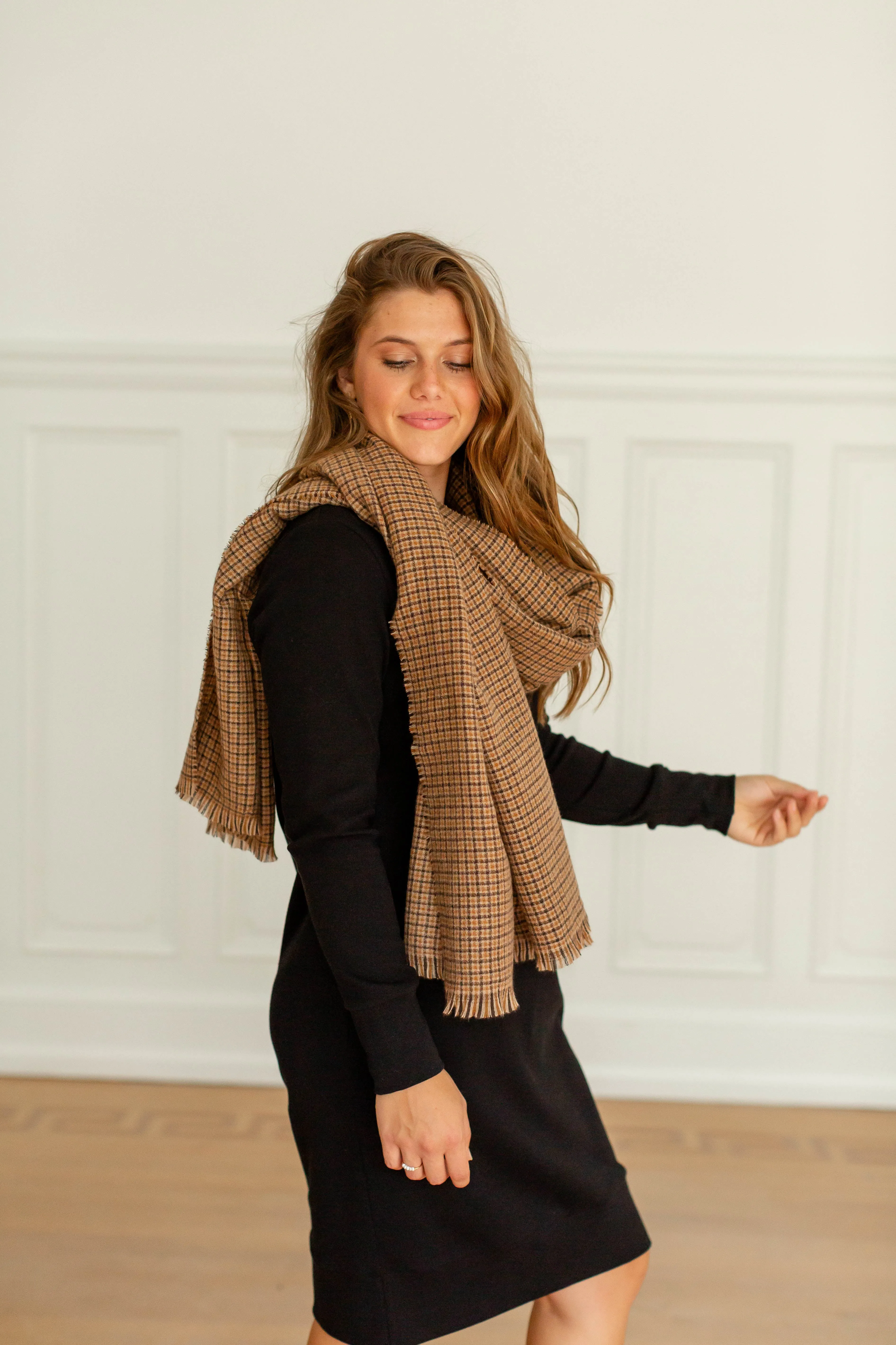 Retro Plaid Scarf in Multi Brown