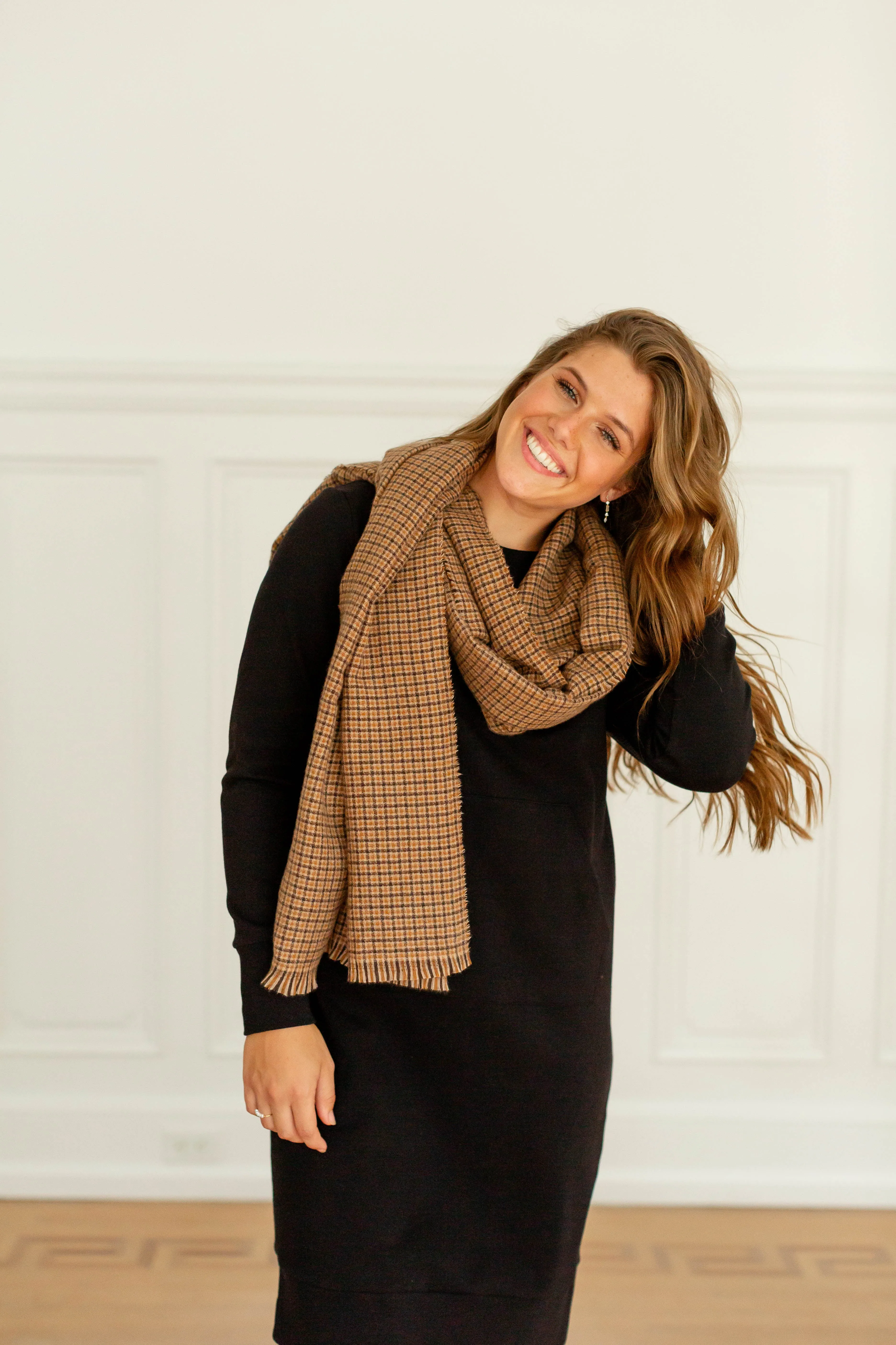 Retro Plaid Scarf in Multi Brown