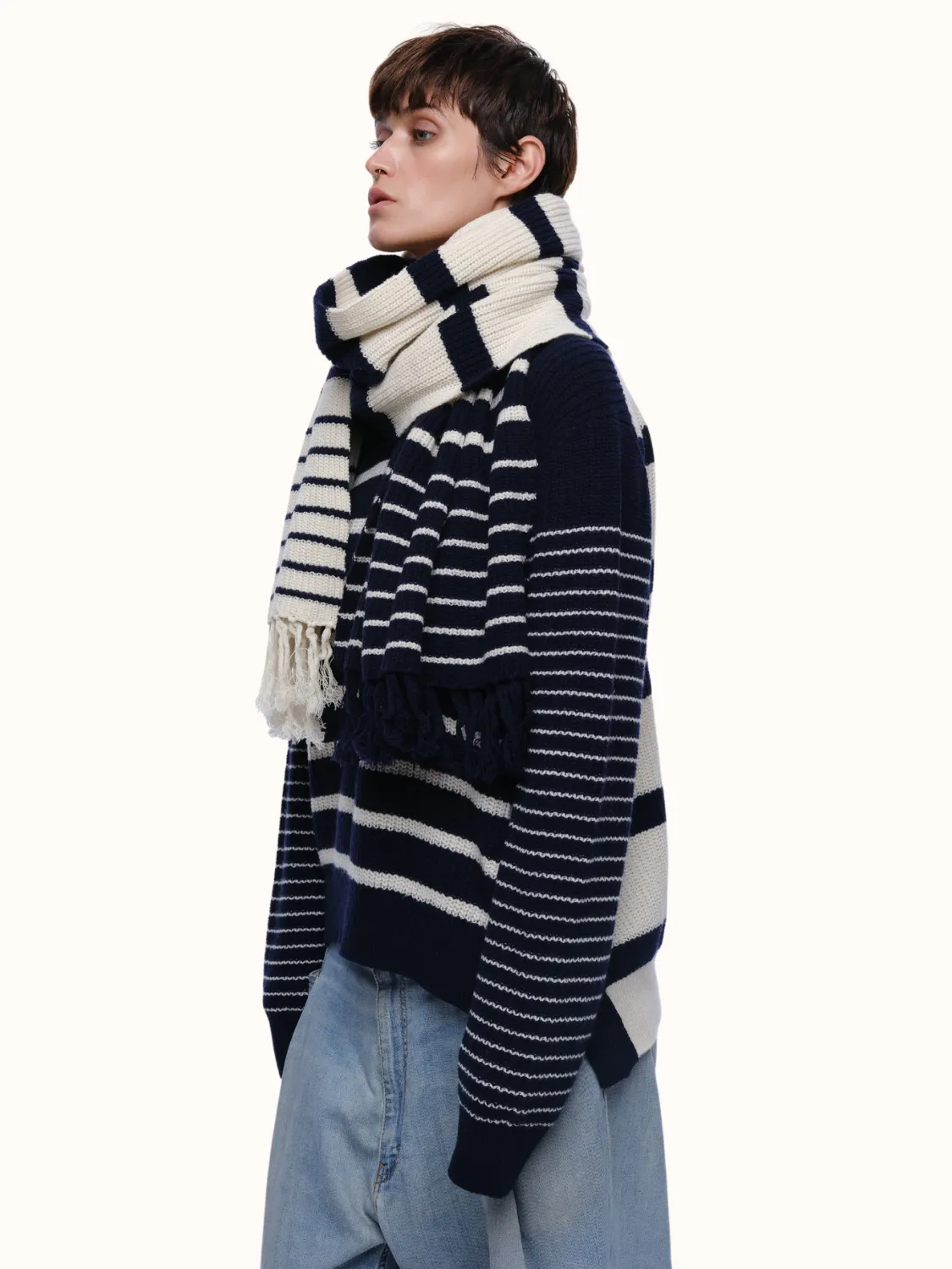 Sam Stripe Blanket Scarf in Recycled Cashmere & Recycled Wool