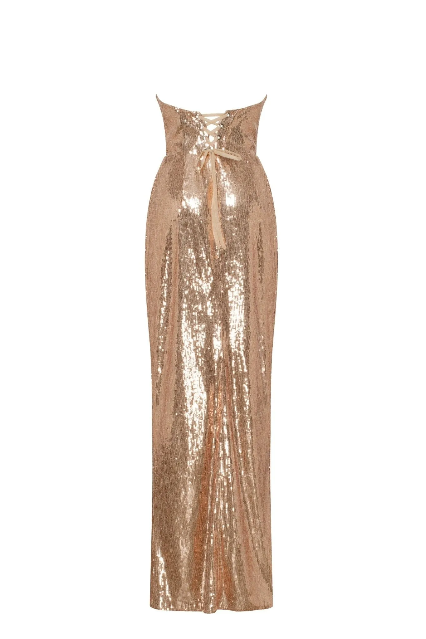 Spectacular gold sequined stretch-lace dress