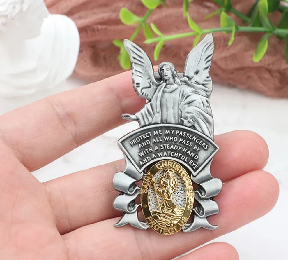 St Christopher Medal Car Saint Christopher Visor Clip Guardian Angel Visor