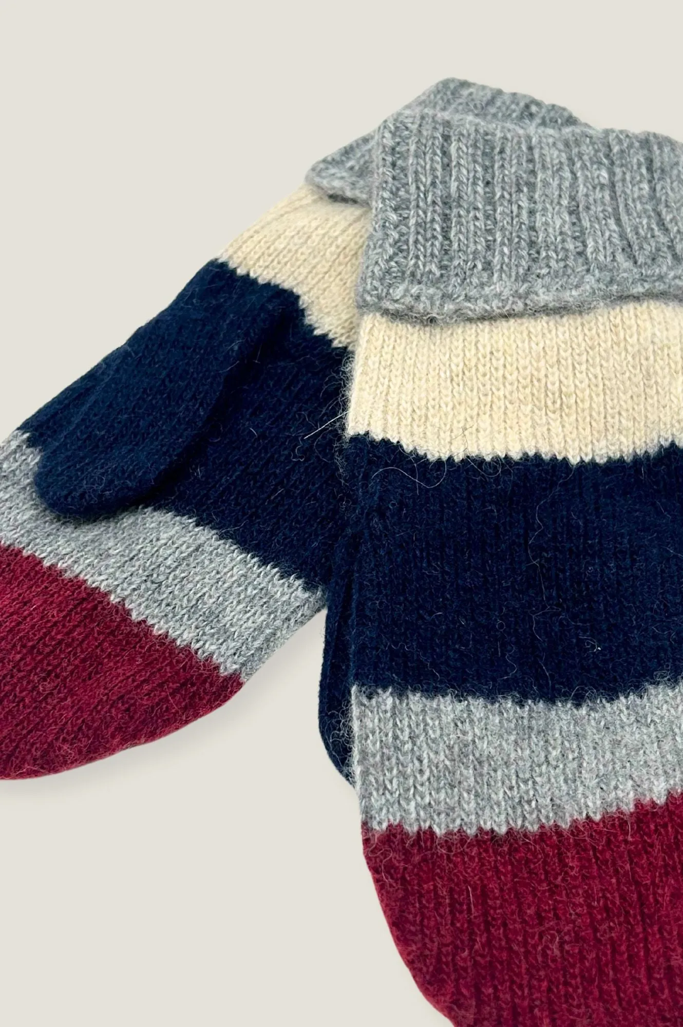 Striped Wool & Cashmere Mittens | Navy/Grey/Burgundy