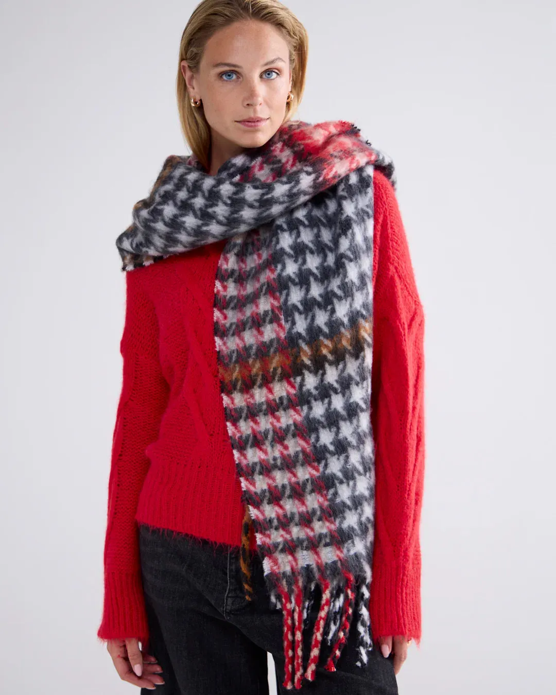 Summum Woman Woven Pied de Poule Scarf - Red/Woman