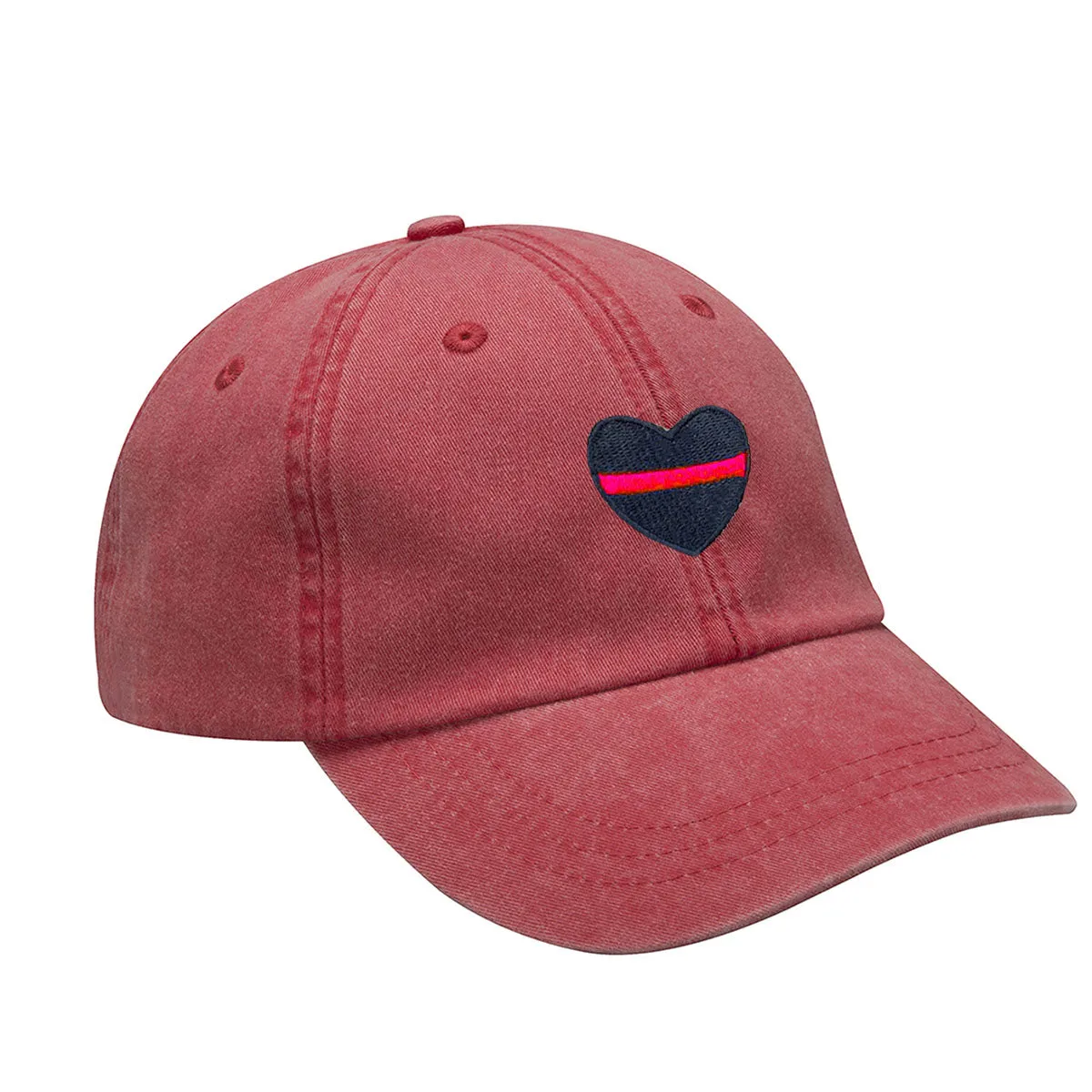 Thin Red Line Heart Embroidered Baseball Cap