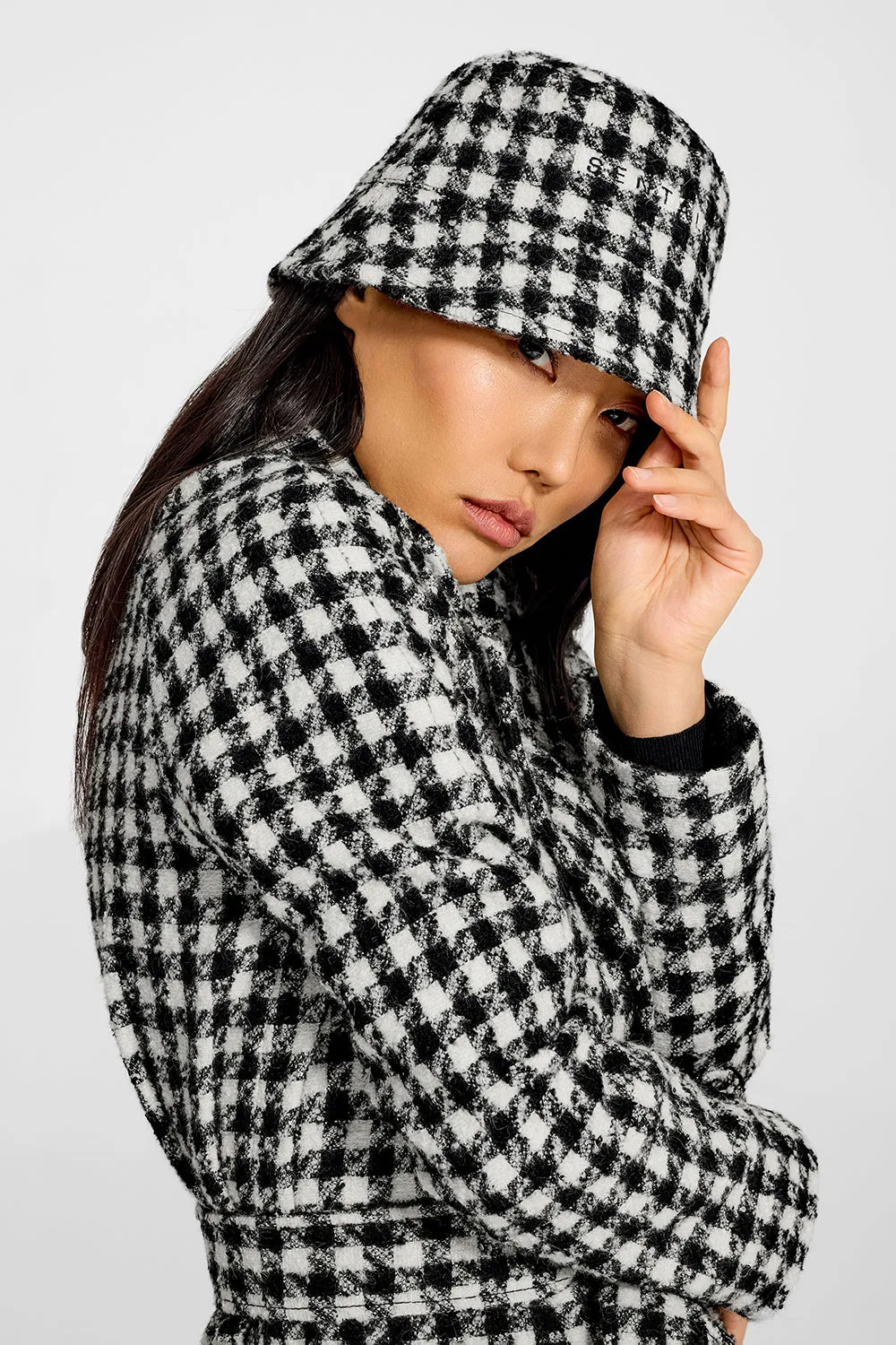 Tweed Houndstooth Suri Alpaca Bucket Hat