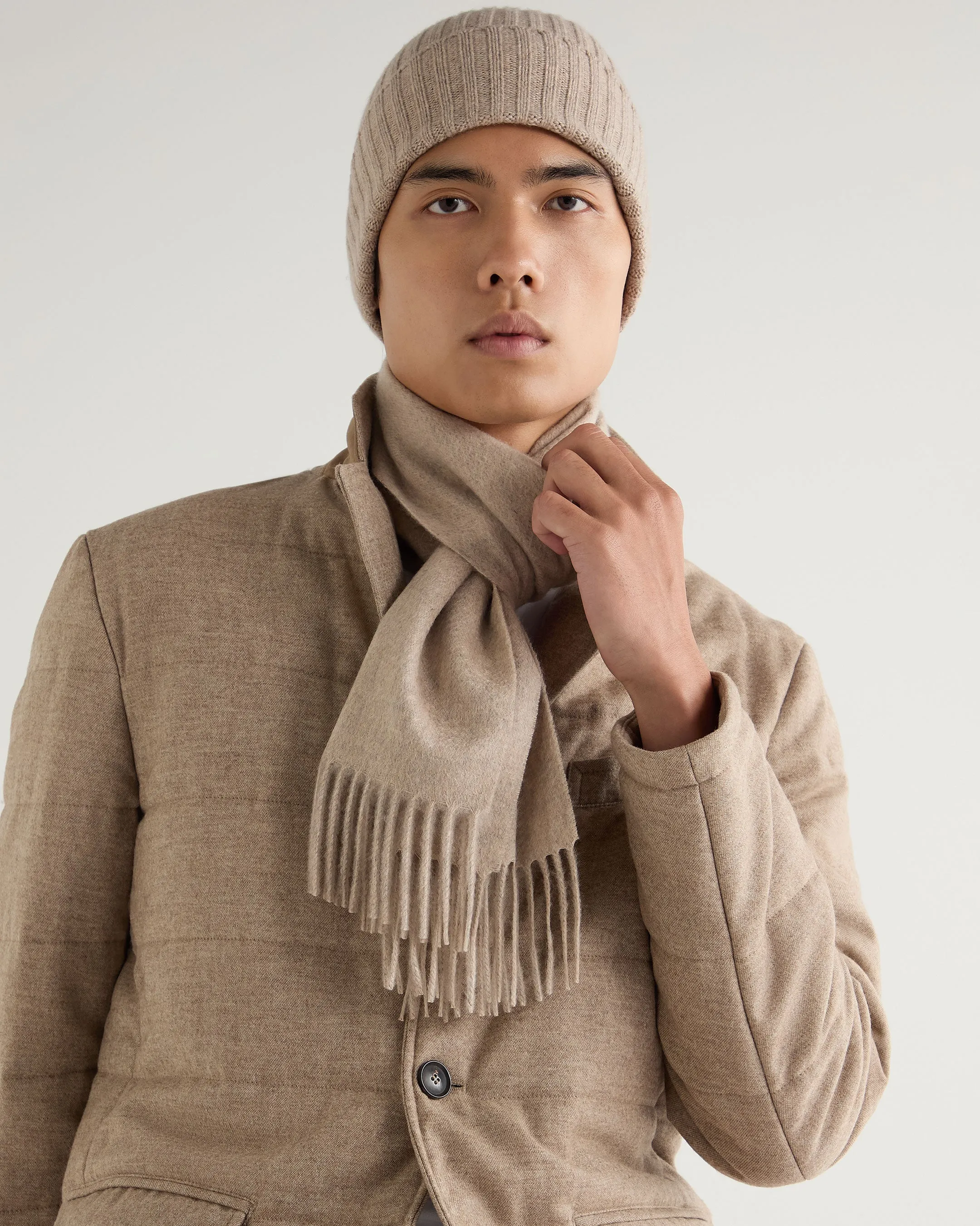 Unisex Woven Cashmere Scarf Oatmeal Brown