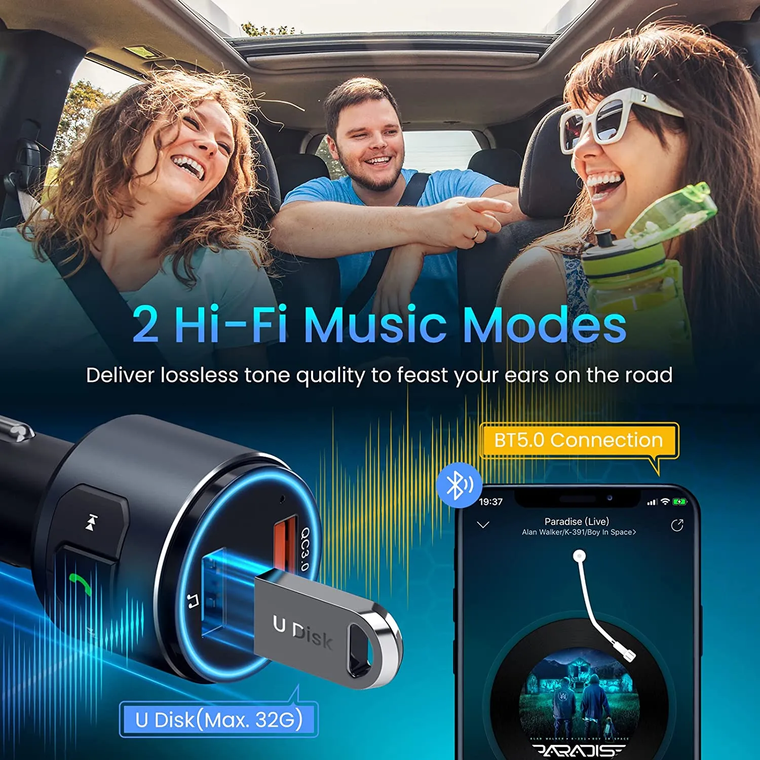 Upgraded V5.0 Bluetooth FM Transmitter for Car