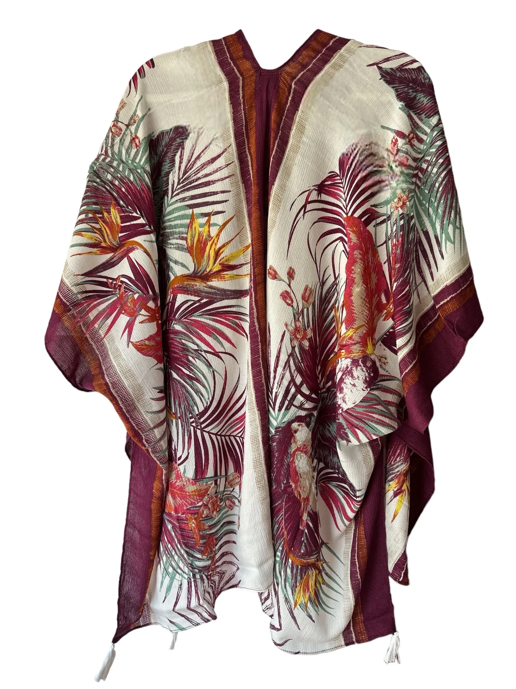 Vince Camuto Parrot Wrap Scarf Ivory Burgundy