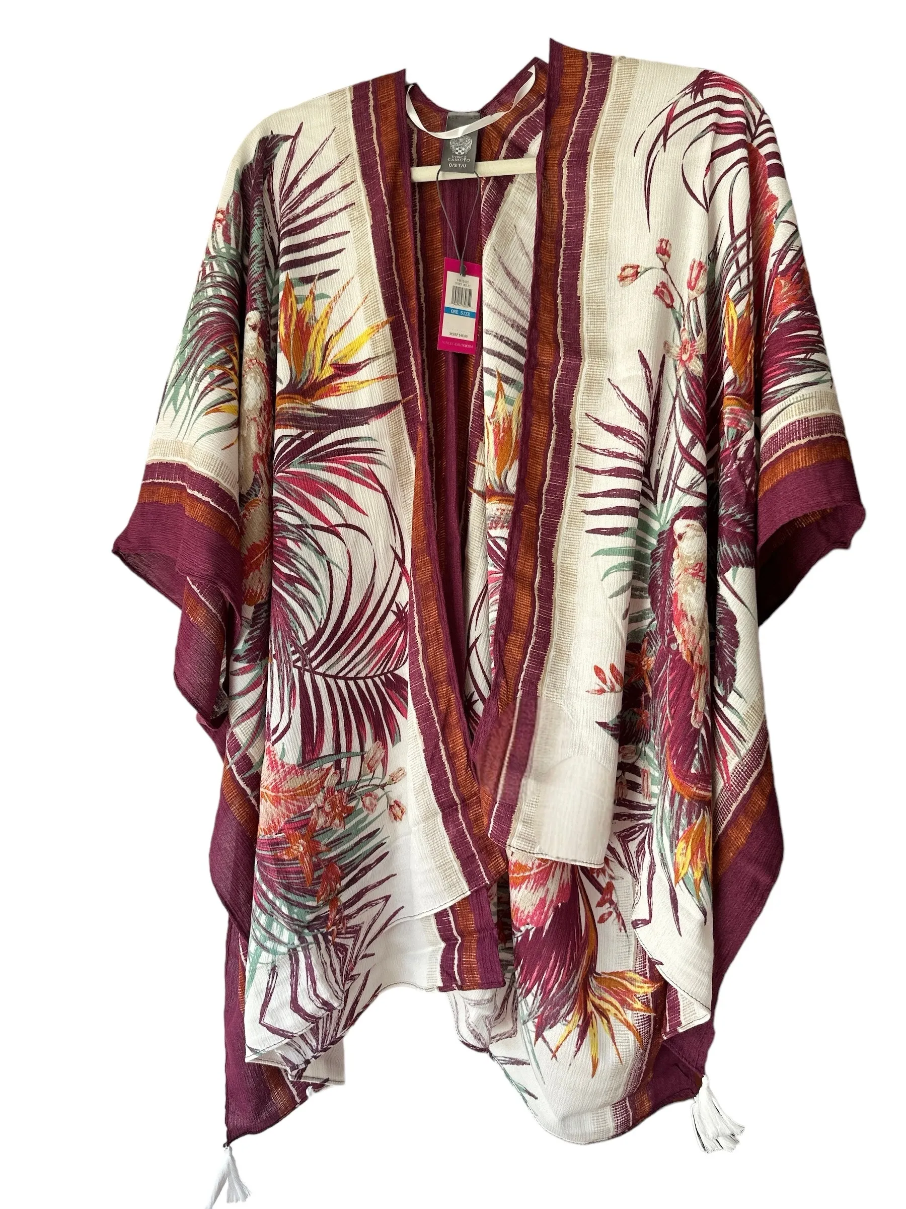 Vince Camuto Parrot Wrap Scarf Ivory Burgundy