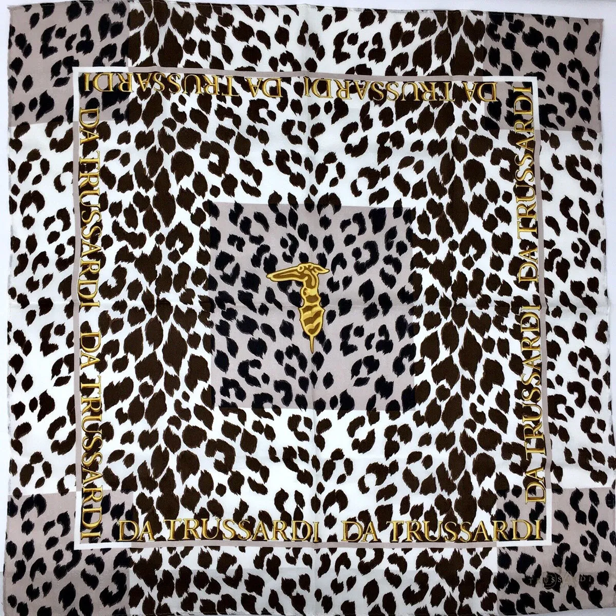 Vintage Trussardi Brown & White Silk Cheetah Square Scarf  COLLECTIBLE