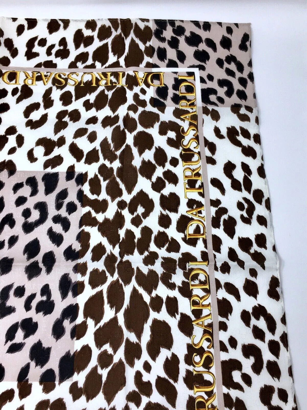 Vintage Trussardi Brown & White Silk Cheetah Square Scarf  COLLECTIBLE