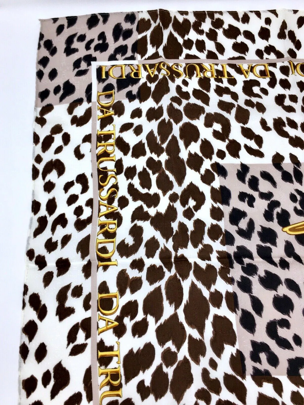 Vintage Trussardi Brown & White Silk Cheetah Square Scarf  COLLECTIBLE