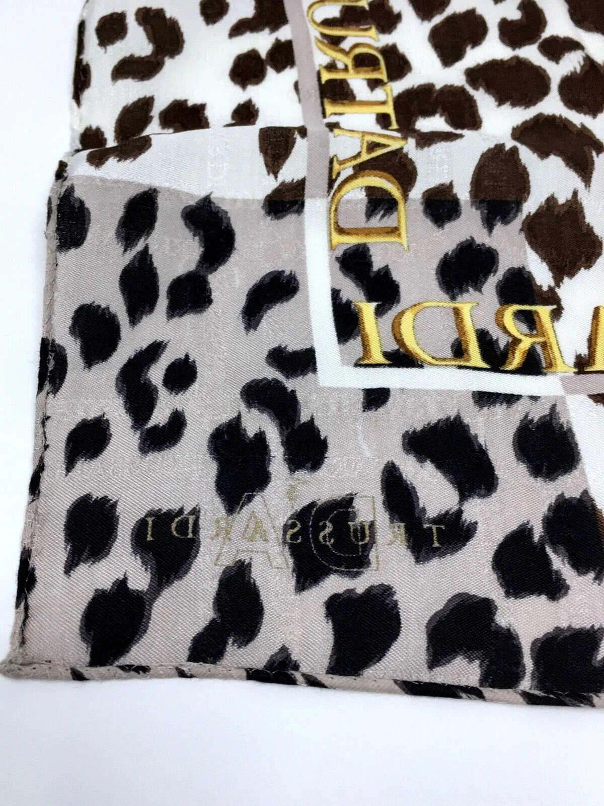 Vintage Trussardi Brown & White Silk Cheetah Square Scarf  COLLECTIBLE