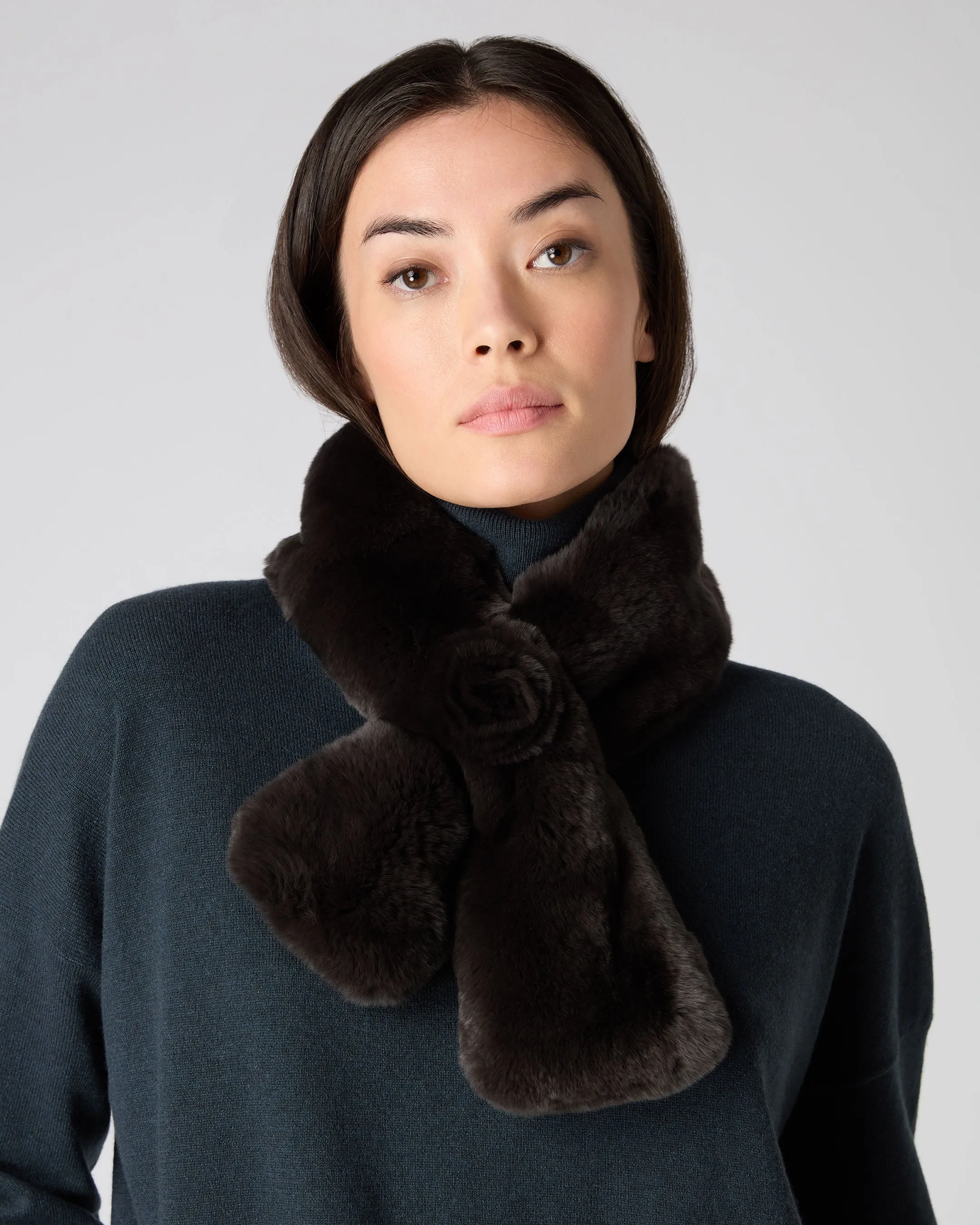 Women's Fur Neck Warmer Dark Brown