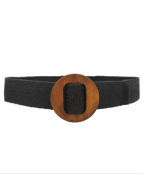 Wooden Circle Buckle Belt in black